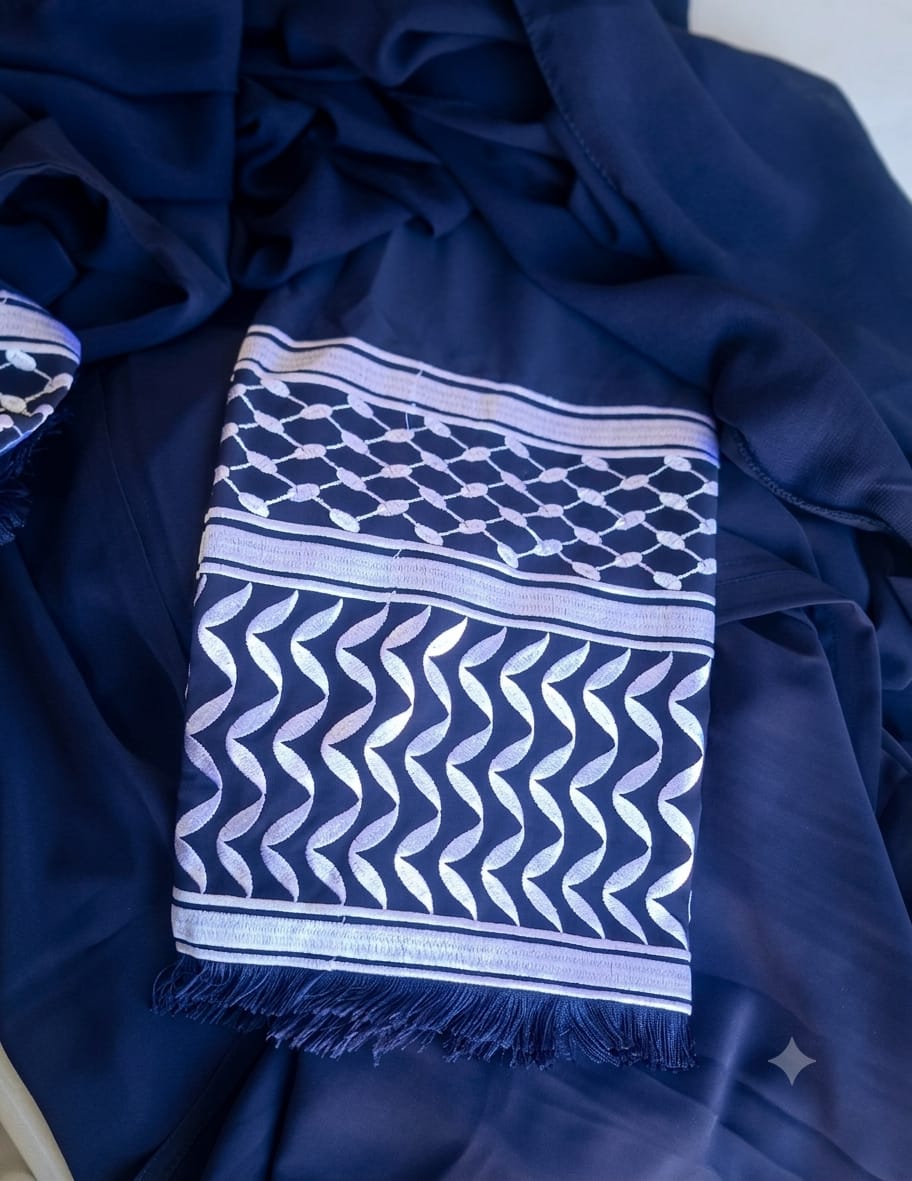 The Kefiyyah Embroidered Sleeve Abaya - Navy - Image 3