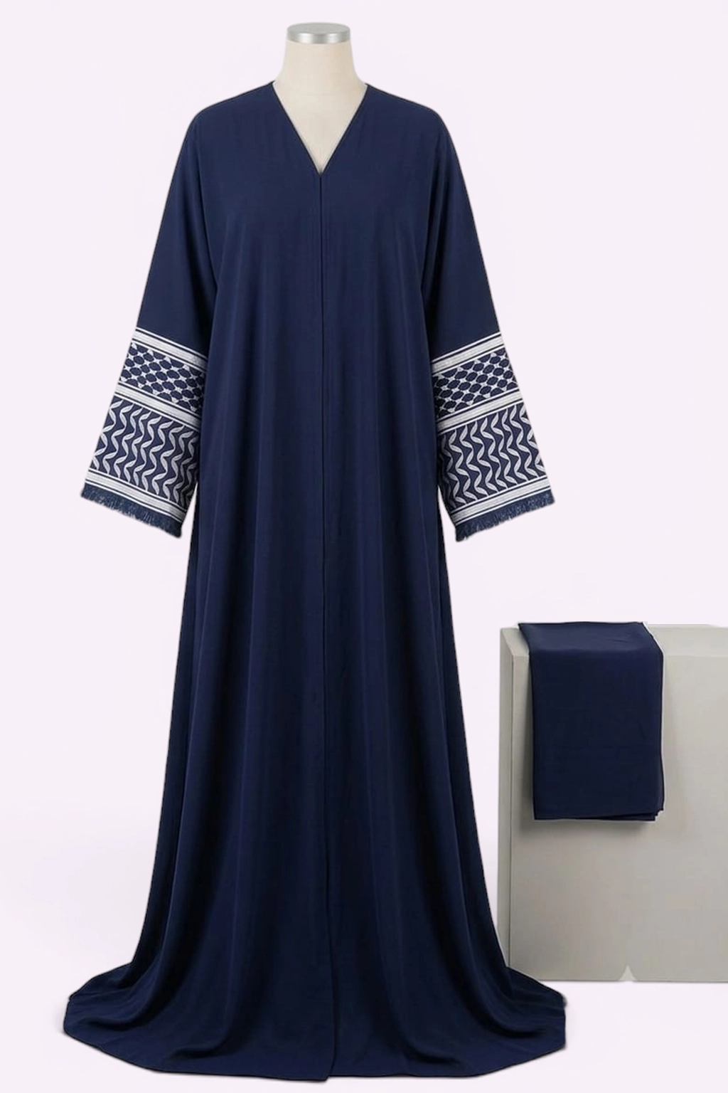 The Kefiyyah Embroidered Sleeve Abaya - Navy
