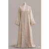 Saudi Linen Embroidered Trim Abaya - Cream