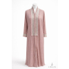 Saudi Linen Beaded Trim Abaya - Pink