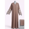 ​Muted Taupe Open-Front Nida Abaya with Keffiyeh Sleeve Embroidery