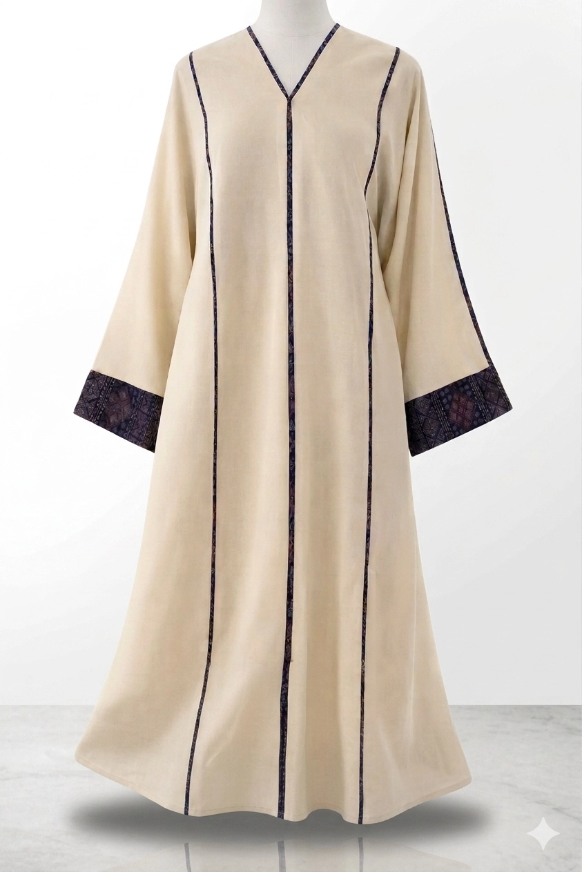 Saudi linen line abaya Cream
