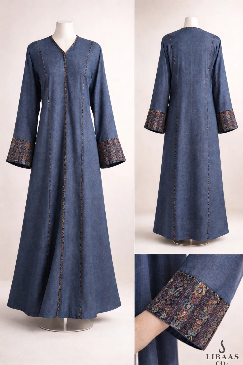 Saudi Linen Line Abaya - Navy