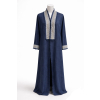 Saudi Linen Beaded Trim Abaya - Navy