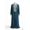 Saudi Linen Beaded Trim Abaya - Teal